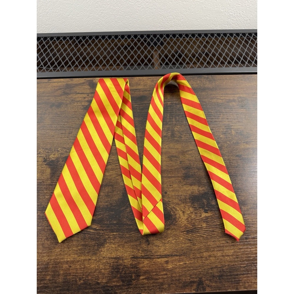 Wolfmark Red Yellow Striped Tie 58" Mens Classic Polyester‎ Necktie